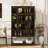 67.25'' Tall Iron Display Cabinet with Glass Door and LED Lights Steel Curio Cabinet for Collectibles Figures Trophies 3-Sided Glass Display Case for Home Office Study Room Stores Playroom - Black