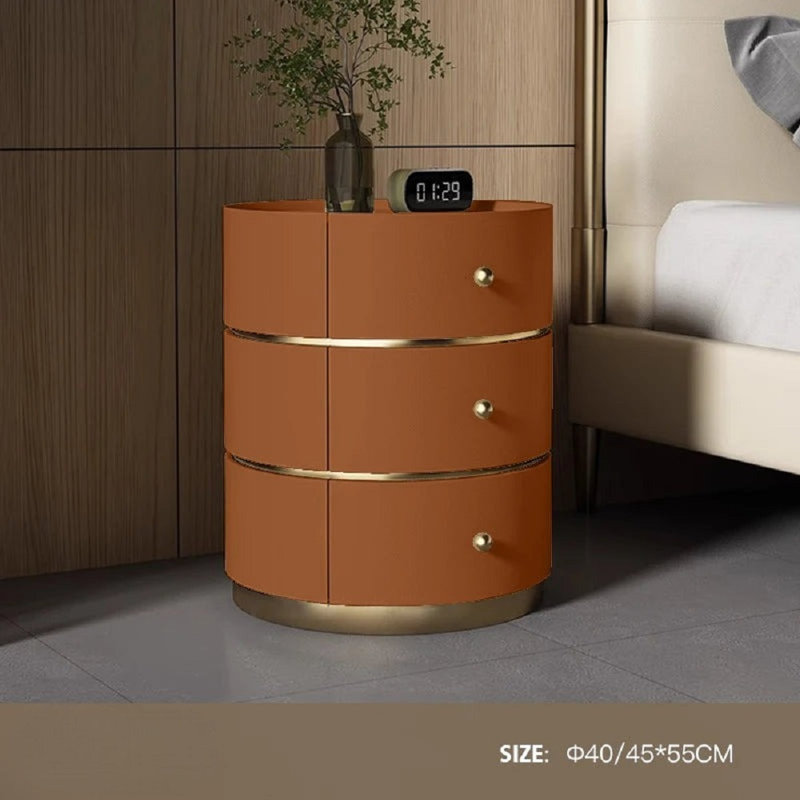 Ashwyn Round Design Nightstands Minimalist Luxury Multifunctional Organizers, Orange