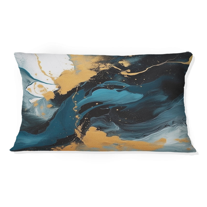 Coussin décoratif bleu foncé et doré à motif de fractales