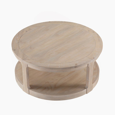 40inch Large Curved 2 Tier Traditional Round Circle Wooden Center Coffee Table,Rounded Table with Wheels,Mid Century Rustic Style Table for living Roo by Gracie Oaks