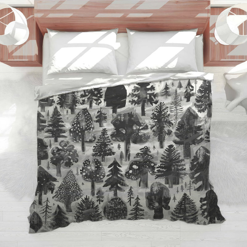 Édredon monochrome Forest Illustration, Lit simple