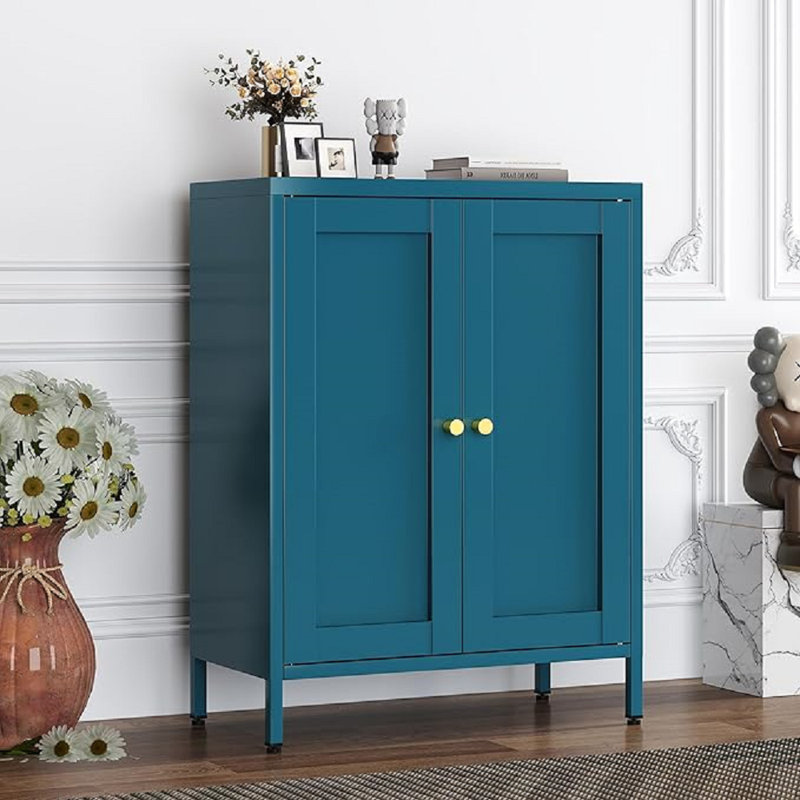 31.5" Tall Metal Side Cabinet with 2 Doors and 2 Adjustable Shelves, Blue