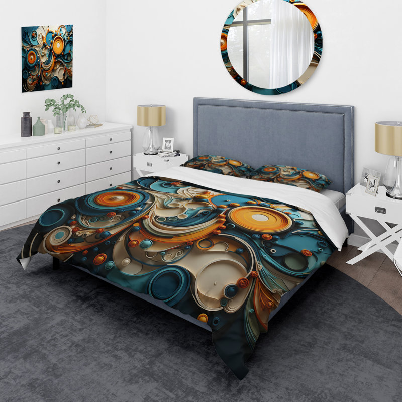 Ensemble de housse de couette Fractal Melage II bleu sarcelle - Fractals, Housse de couette pour grand lit et 2 taies décor