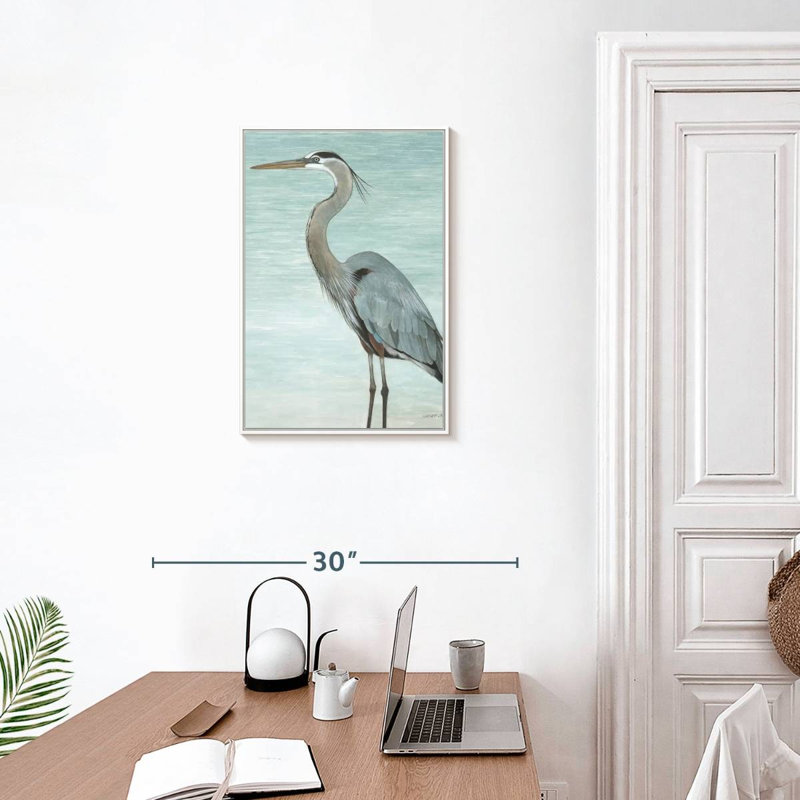 Grand héron, 17" x 25", Floating Frame White