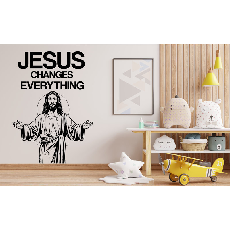 Jésus change tout, signe mural, mots muraux, art mural Sanctuaire, décoration murale, Bleu glacier, H 62 po x l 44 po