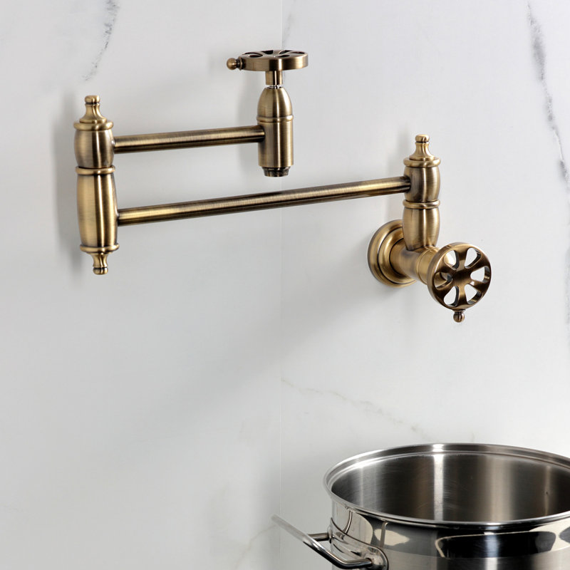 Kingston Brass Belknap Two-Handle 1-Hole Wall Mount Pot Filler Faucet, Antique Brass