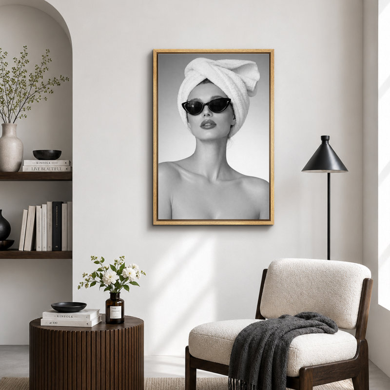 Art de femme spa noir et blanc, images de salle de bain, impression sur toile encadrée, H 36 po x l 24 po x P 1,5 po