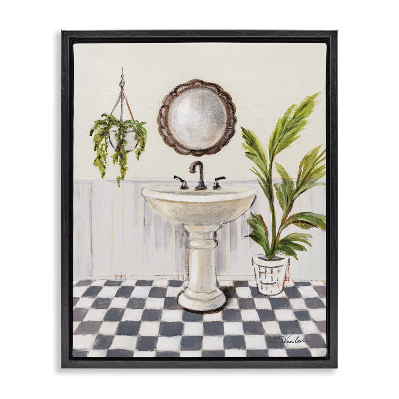  Art mural sur toile Crisp Bathroom with Plants par Silvia Vassileva, H 31 po x l 25 po, Cadre flottant noir de jais