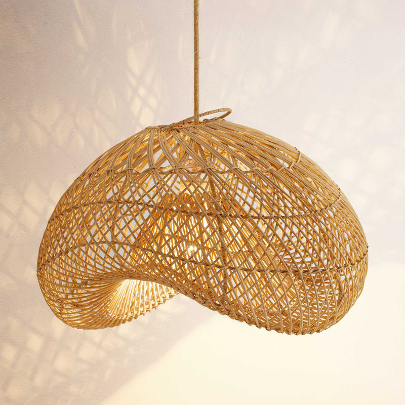 Antonion 1 - 24", 28'', 36'' Natural Brown Sculptural Rattan Hardwired Statement Pendant Light Fixture for Dining Room, Living Room, Kitchen, or Entryway in Boho, Wabi-Sabi, Japandi, and Contemporary Organic Styles