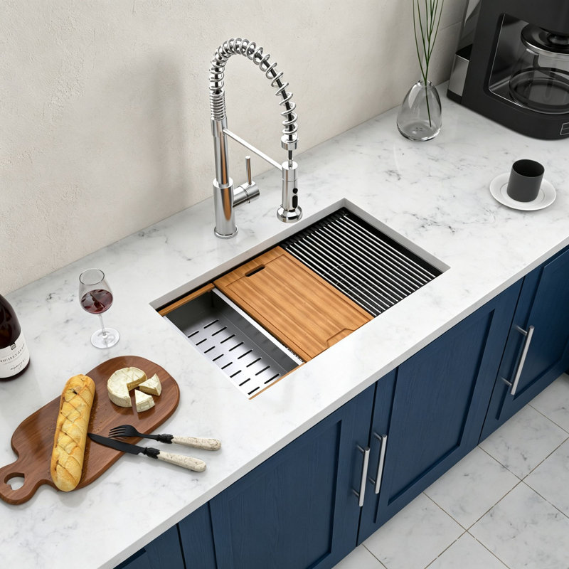 Évier de cuisine encastrable à cuve simple en acier inoxydable de calibre 16 noir Topcraft 33 po x 19 po x 10 po avec accessoires Topcraft
