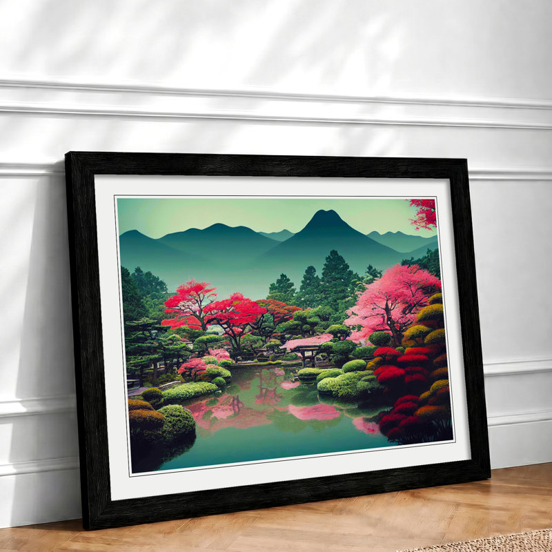 Traditional Japanese Mountains Vol.2 - Single Picture Frame Print, Black Framed, 34cm H x 46cm W x 2cm D