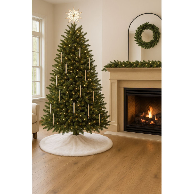 Tapis arbre de Noël - blanc cassé, 59,1 po x 59,1 po | 100% polyester, lavable à la machine à 68 ° F | Comprend 8 rubans, parfaits pour la décoration et la protection des Fêtes | Conception douce et élégante pour une atmosphère festive
