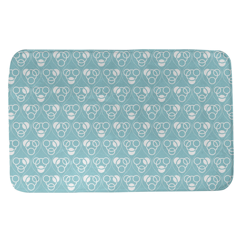 Tapis de bain géométrique rectangulaire antidérapant Circles Waves, l 17 po x L 24 po, Bleu sarcelle / blanc