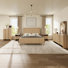 Ensemble de chambre à coucher 4 pièces à grain de bois moderne avec lit plateforme, commode à 5 tiroirs et table de chevet * 2, grand, beige