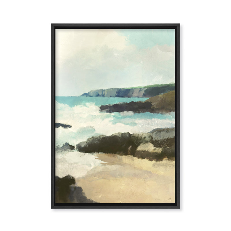 Coastal Retreat Rocky Beach, 24" H x 16" W x 2.375" D, Black, Floater Framed