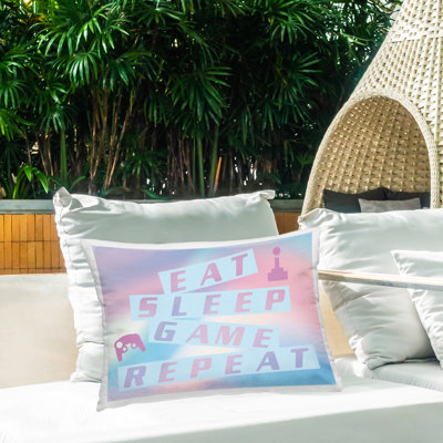 Coussin d'extérieur imprimé Pastel Eat Sleep par Yass Naffas Designs