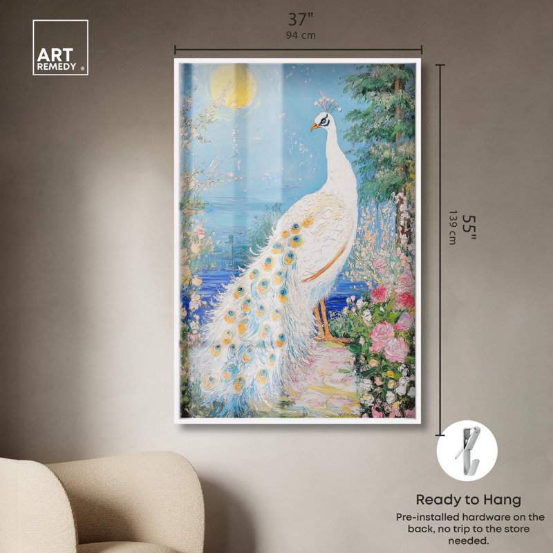 Peacock in Paradise Shadowbox Print Natures Art Prints by Art Remedy, 55" H x 37" W, White
