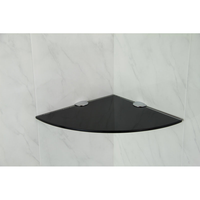 Fanney Triangle Glass Floating Shelf with Adjustable Shelves, Black, 0.6cm H x 25cm W x 25cm D
