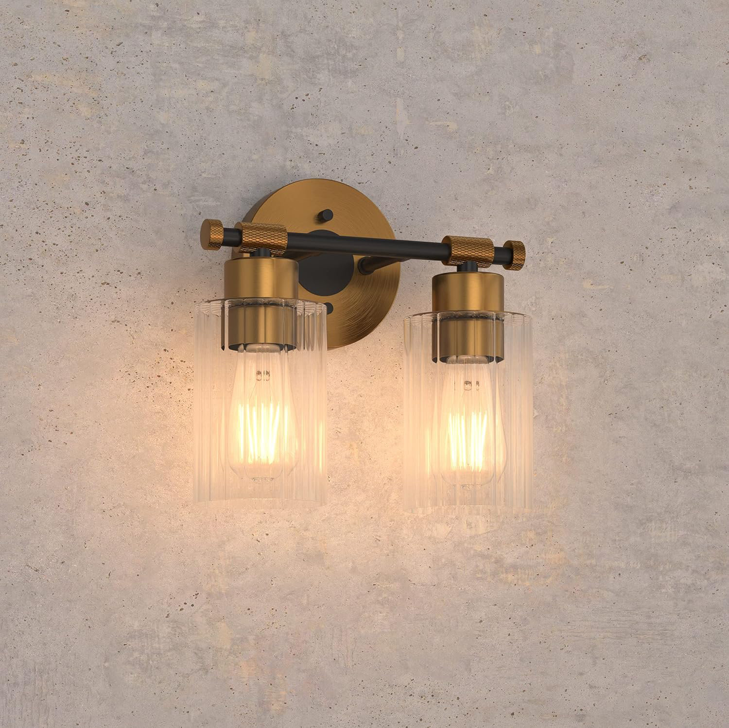 Mercer41 2-Light Brass Gold Bathroom Vanity Light, Black Bath Lighting ...