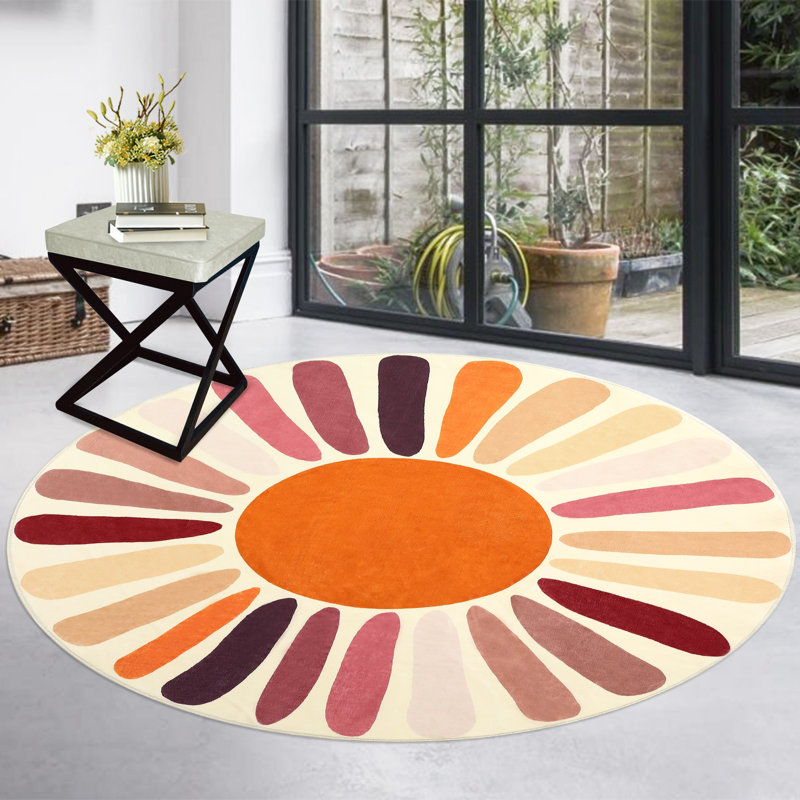 Cute Machine Washable Rugs Sunburst Area Rug Modern Non-Slip Rugs for Bedrooms Colorful Soft Carpet for Kids Dorm Nursery Reading Corner
