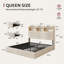 Grand lit avec 6 tiroirs de rangement et tête de lit, cadre de lit tapissier avec station de charge, beige-607155116-607155118
