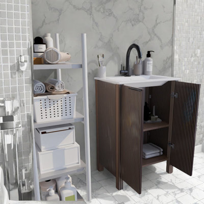 Eco-friendly Wooden Bathroom Vanities Set, Modern Style With White Ceramic Sink
