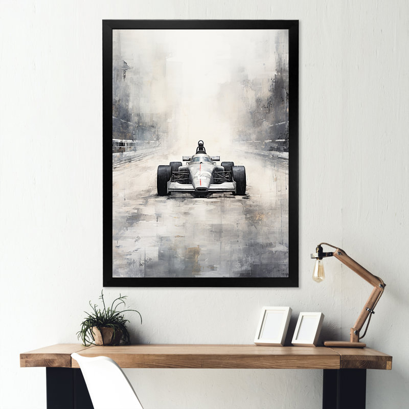 Gris, voiture de course rétro II, Cadre simple noir, H 32 po x l 24 po x P 1 po