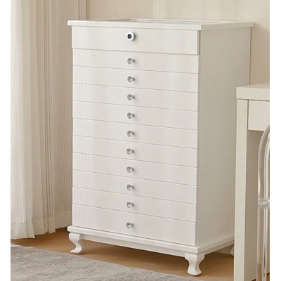 Birch Wood Jewellery Chest with Fingerprint Lock and 11 Drawers