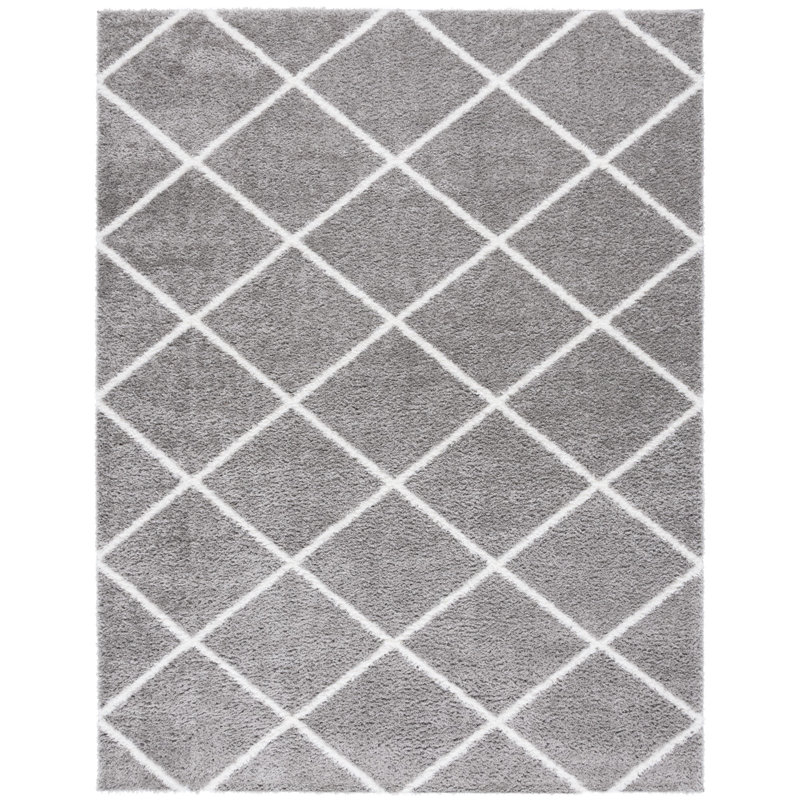 Tapis géométrique gris / blanc, Rectangle 8 pi x 10 pi
