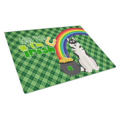St. Patrick's Day Black Schnauzer Glass Cutting Board - Large Tempered Glass Serving & Chopping Board With Non-slip Feet, Made In Usa