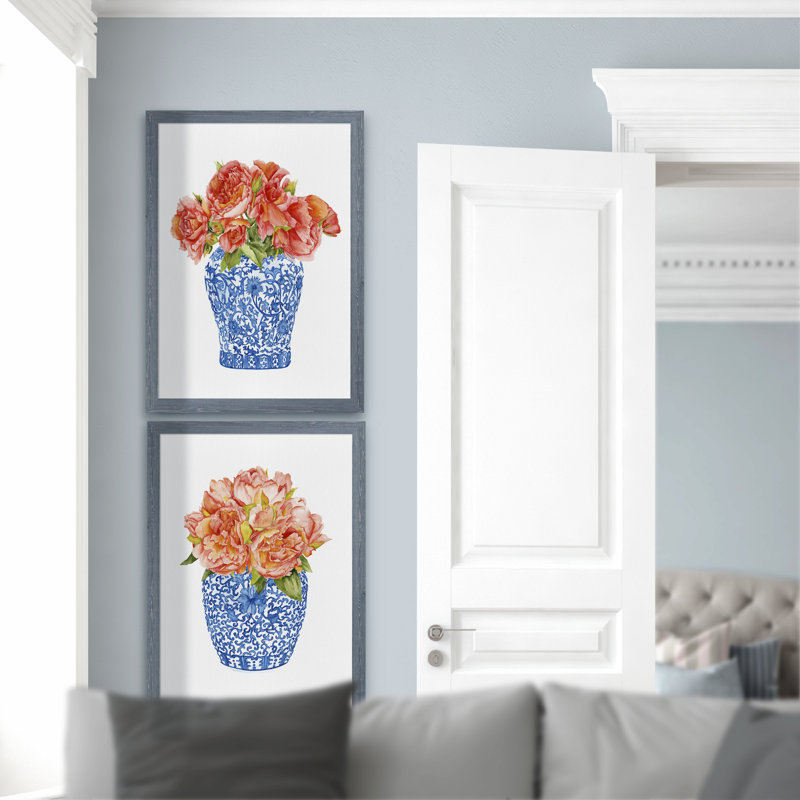 «Sweet Peony I» par Vincent Van Gogh, ensemble de 2 reproductions d'art encadrées, H 24 po x l 18 po, Toile encadrée, Gris