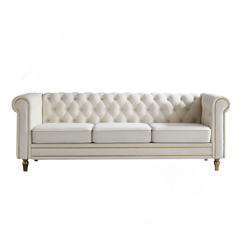 Canapé Chesterfield en velours 84,65 po pour salon couleur beige, Beige