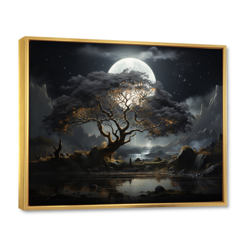«Grey Tree Essence of Light - Trees», art mural, H 30 po x l 40 po x P 1,5 po, Cadre flottant doré