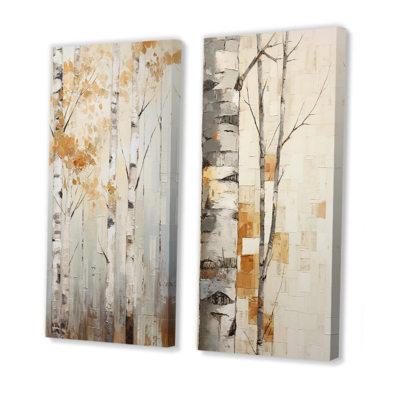 Minimalisme arbre bouleau - ensemble de 2 décorations murales arbre bouleau, H 28 po x l 25 po, Toile tendue