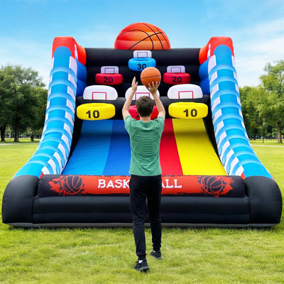 Jeu de basketball gonflable 10 x 13 x 10 pi avec 4 balles et un souffleur d'air, installation facile pour les événements intérieurs et extérieurs, les carnavals et le plaisir dans la cour