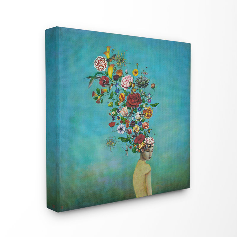 « fleurs on it blue blue painting » par duy huynh paint on toile, H 17 po x l 17 po x P 1,5 po, Toile tendue