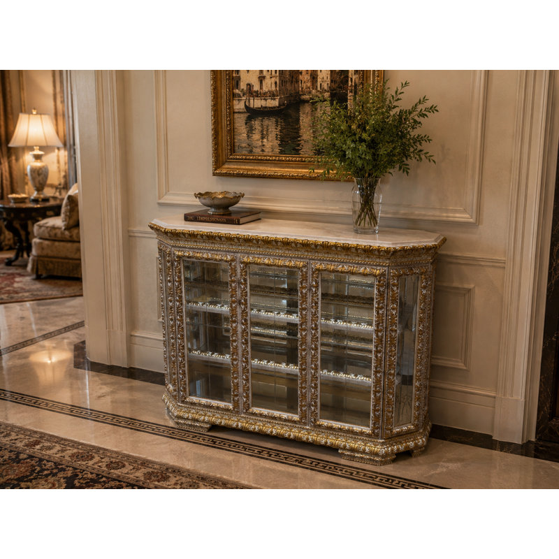 Auman Lighted Curio Cabinet, White Marble 