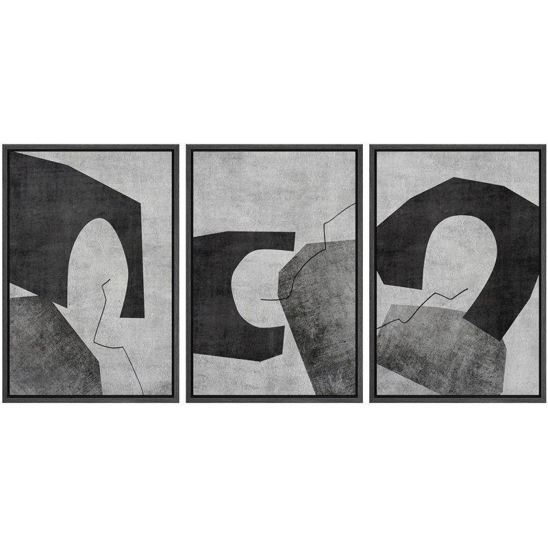 Motif géométrique abstrait gris Mid Century Modern Shapes Illustration Art Decor Chic, Noir, H 36 po x l 24 po