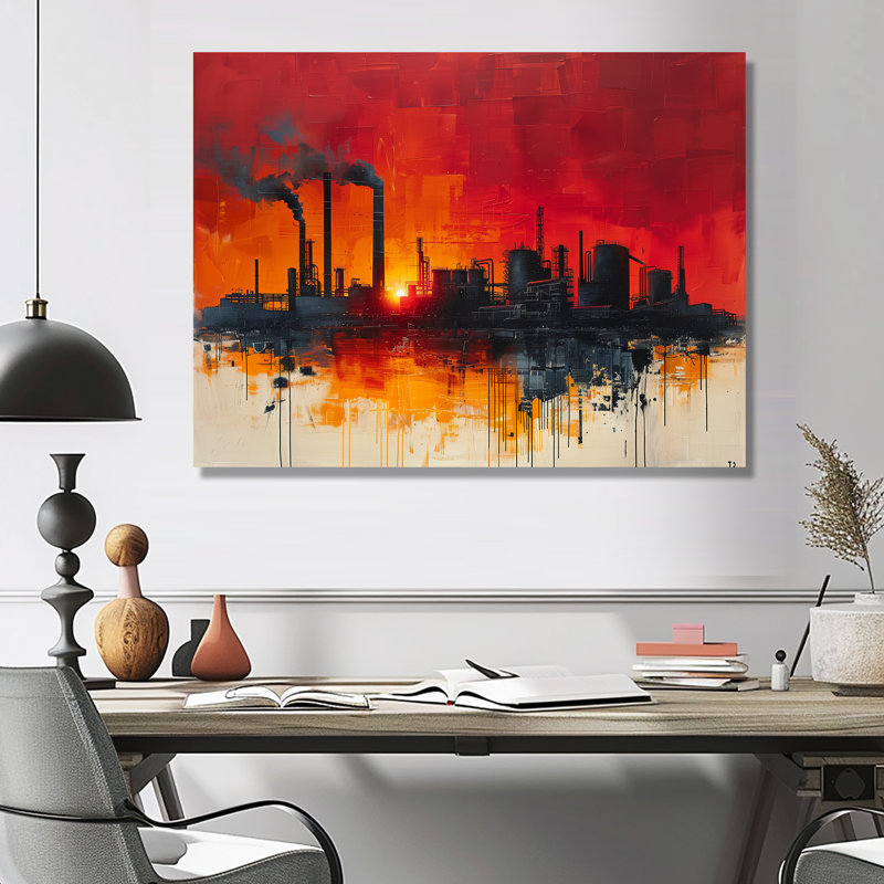 Jaune, rouge, production, Power Factories I - Art mural, Métal métal, H 24 po x l 32 po x P 1 po