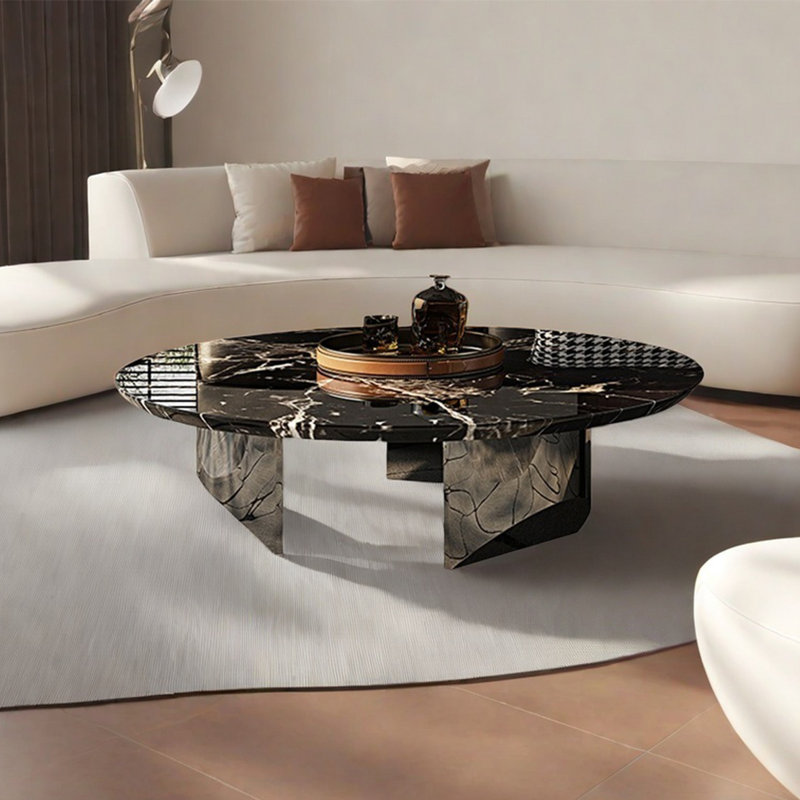 Table basse moderne simple ronde en marbre, H 14,6 po x L 31,5 po x l 31,5 po