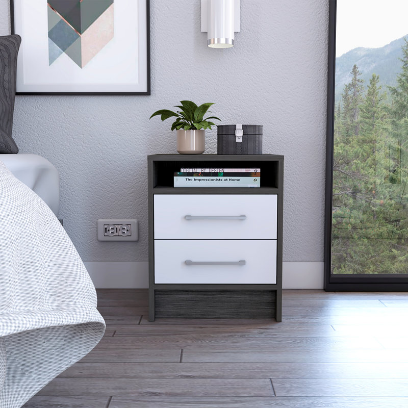 Stylish And Multifunctional Design 2-Drawer 1-Shelf Rectangle Nightstand, Gray