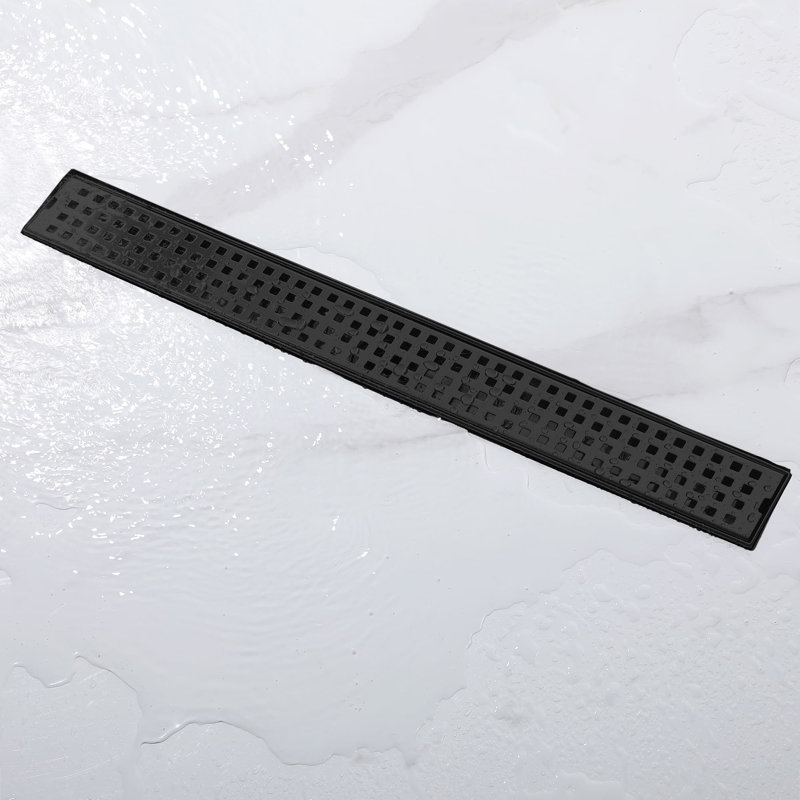 23.6 Inch Linear Shower Drain With Adjustable Feet And Hair Strainer Stainless Steel Rectangular Floor Drain, Matte Black