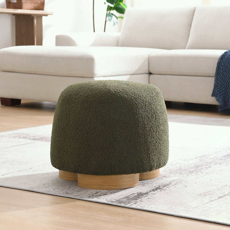 Repose-pieds rond en tissu avec motif pavé et sans assemblage, Olive Green