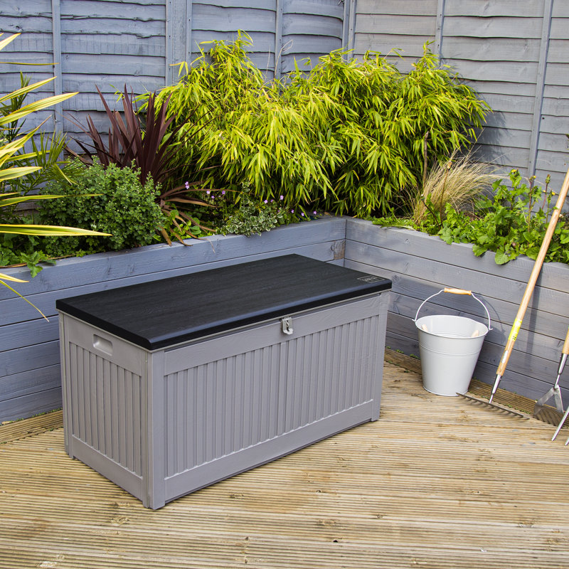 Charles Bentley 109cm W 270L Water Resistant Plastic Lockable Deck Box in Grey Body/Black Lid