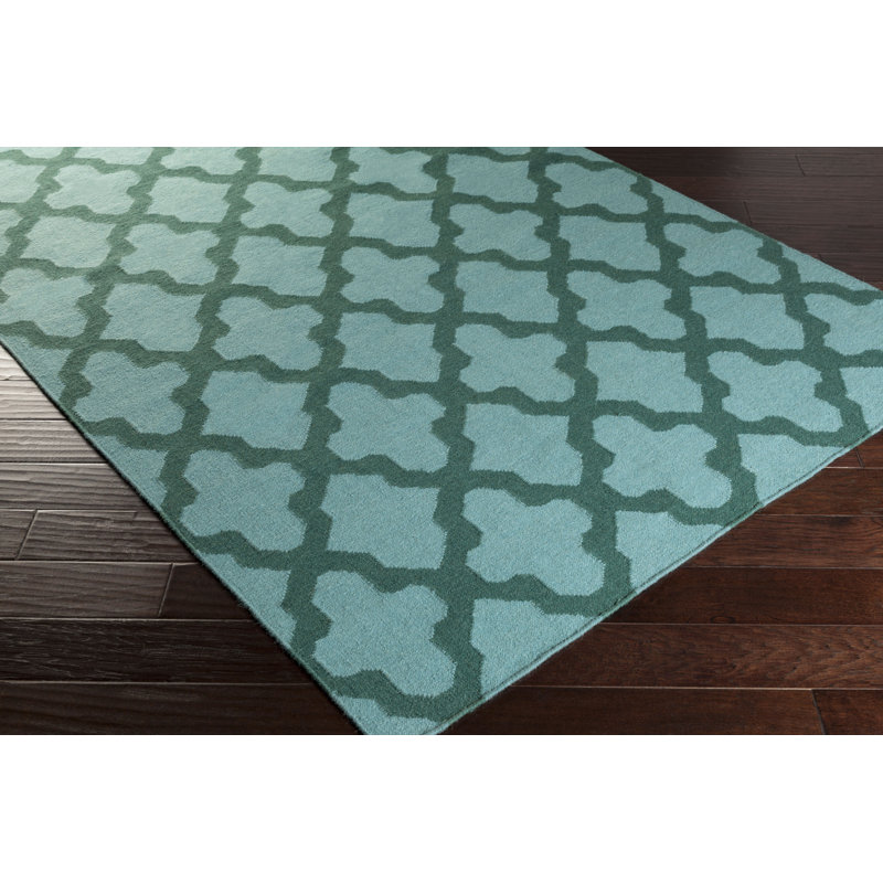 Tapis vert en laine tissé à la main Bangor, Rectangle 5 pi x 8 pi