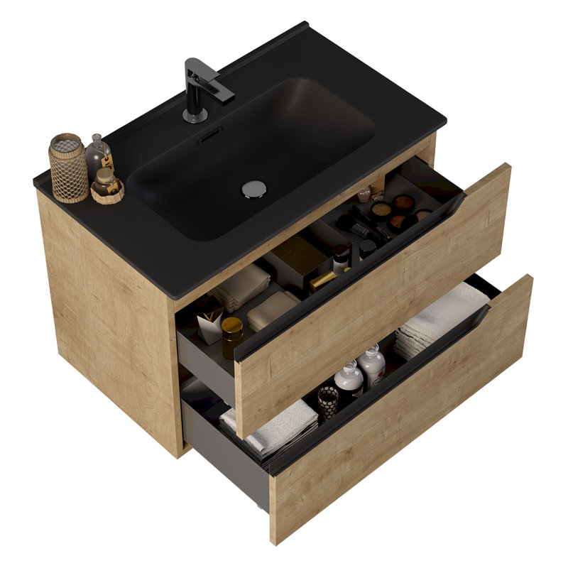 Meuble-lavabo simple 32 po Arden, Blonde Wood, 32", Black