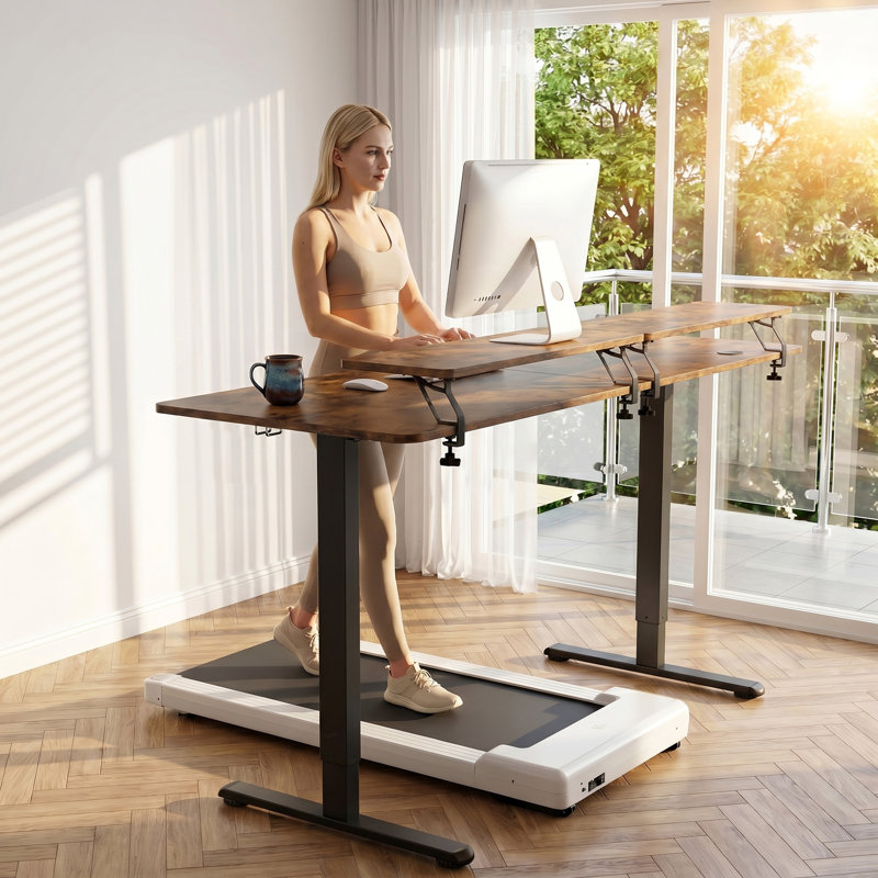 Kreutzer Height Adjustable Standing Gaming Desk, Brown/Black, 28.7" H x 62.99" W x 23.62" D