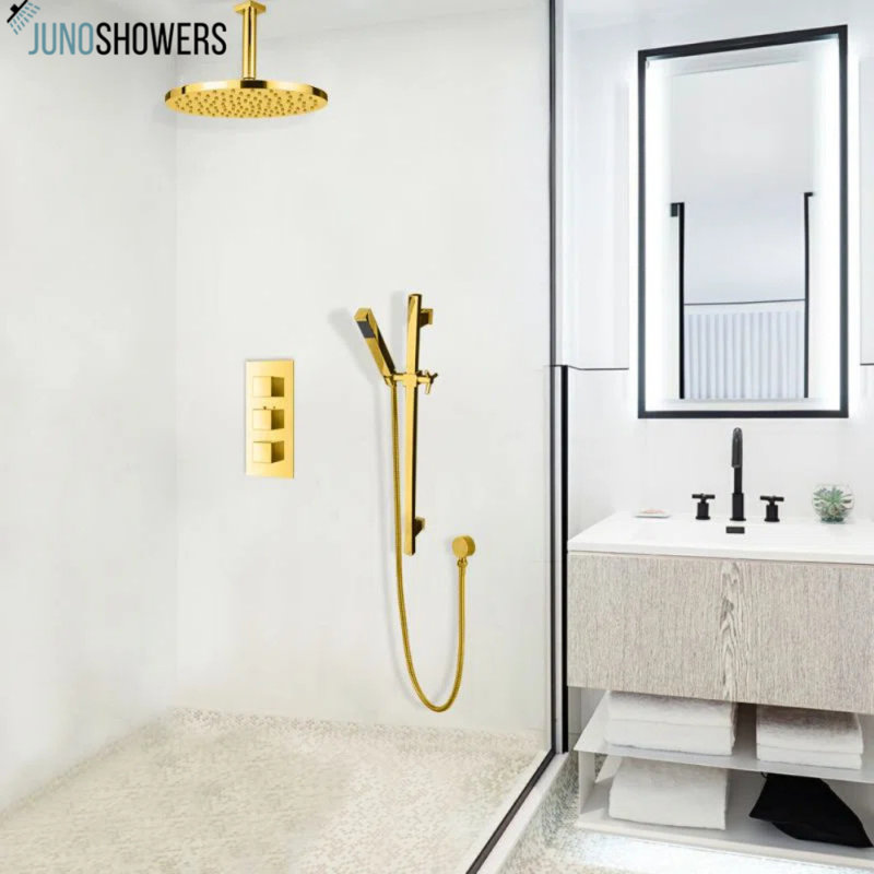 Système de douche mural chromé 10 pouces avec valve thermostatique et douchette