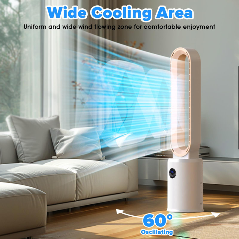 38” Bladeless Tower Fan With Remote, Air Circulator Cooling Fan For Indoor Use, 24 Speeds Settings, 12 Timer, Quiet Oscillating Fan For Home Bedroom Office