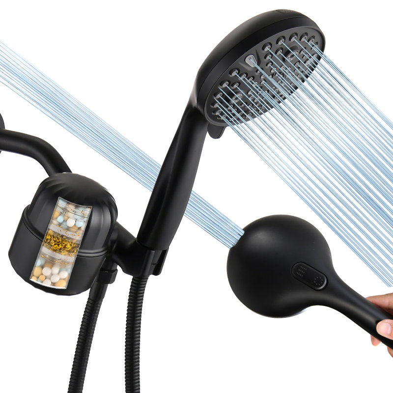 Pomme de douche double avec filtration d'eau, Noir mat